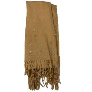Jessica McClintock Peal Bead Shawl Fringe Detail Tan One Size